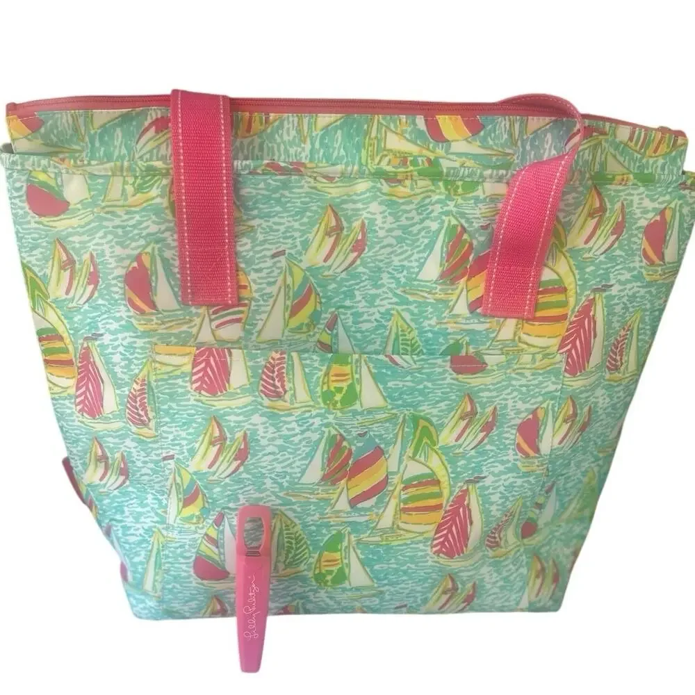 Lilly Pulitzer Insulated Tote Bag Sailboat Print Beach Cooler Bag + Corkscrew
